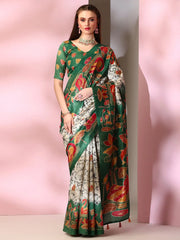 Women's Organza Light Blue Printed Designer Saree With Blouse Piece-SANKARI205