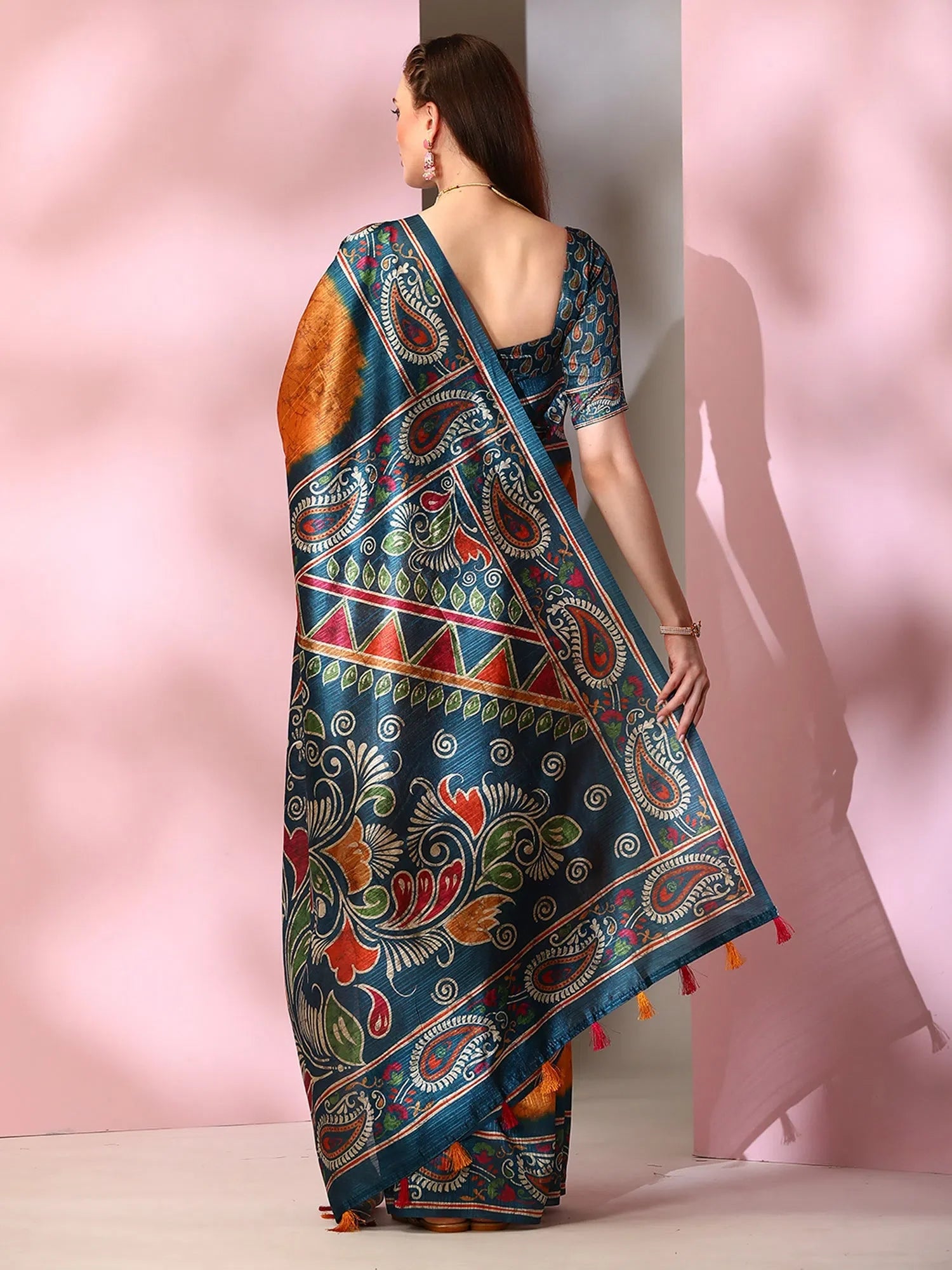 Teal Printed Polyester Saree | Exquisite Indian Wedding Sarees