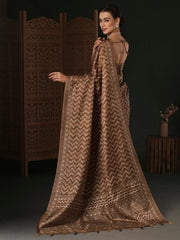 Women's Organza Navy Blue Printed Designer Saree With Blouse Piece-SALILA143
