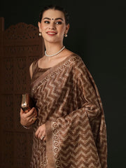 Women's Organza Navy Blue Printed Designer Saree With Blouse Piece-SALILA143