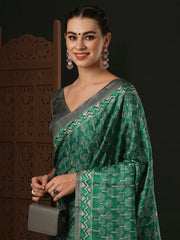 Women's Organza Sea Green Printed Designer Saree With Blouse Piece-SALILA201
