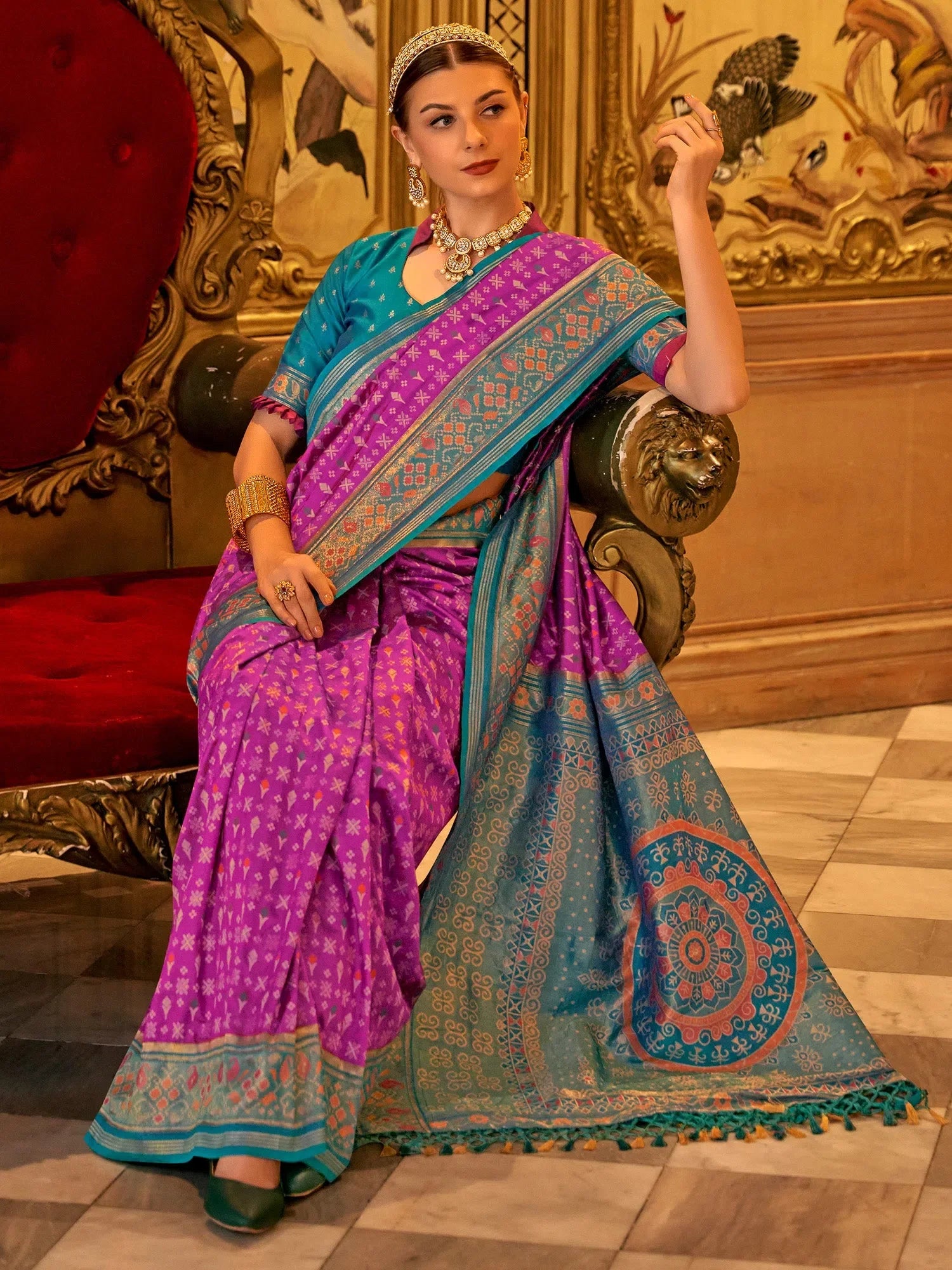 Magenta Designer Saree with Blouse - Indian Sarees