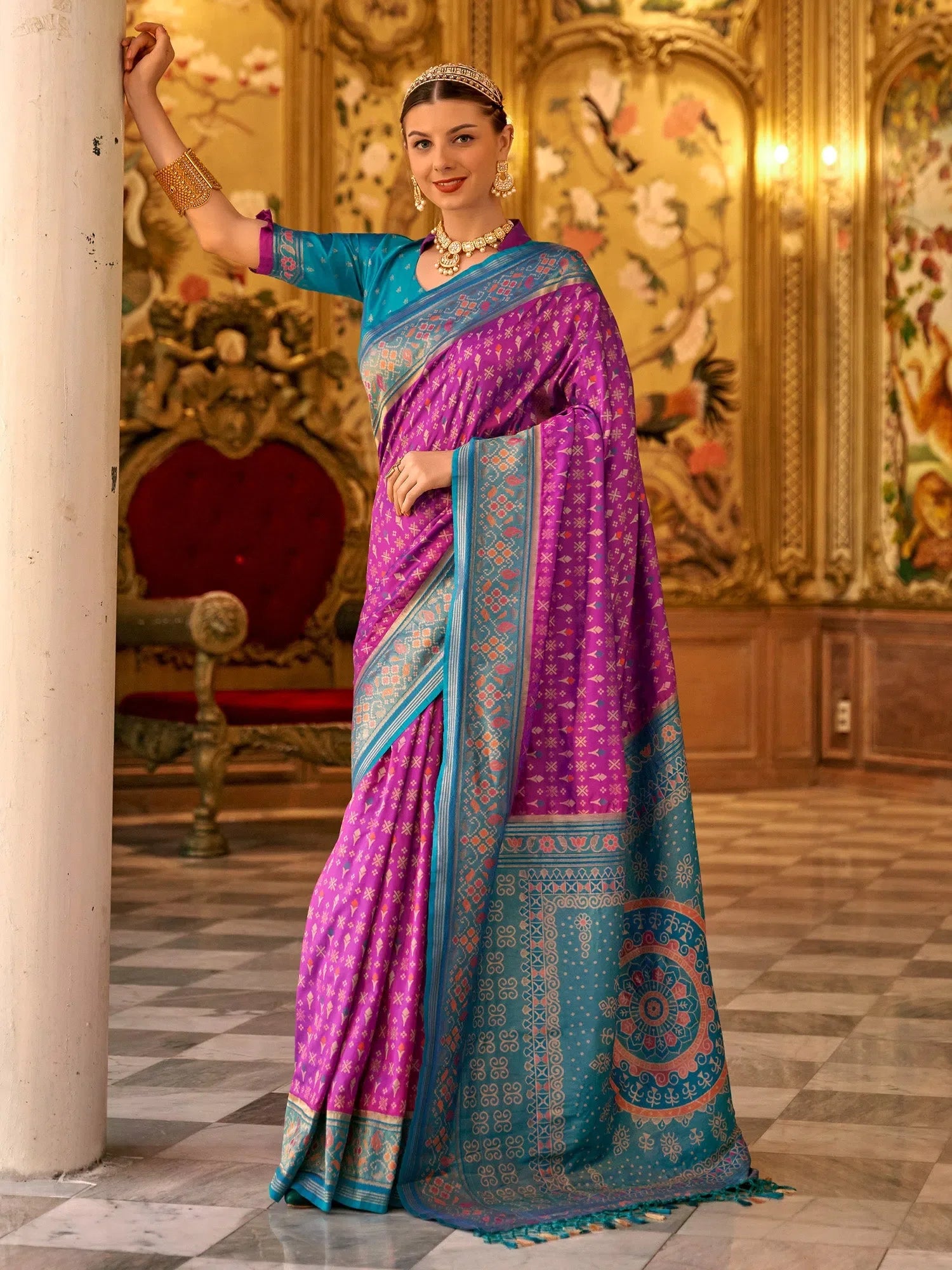 Magenta Designer Saree with Blouse - Indian Sarees