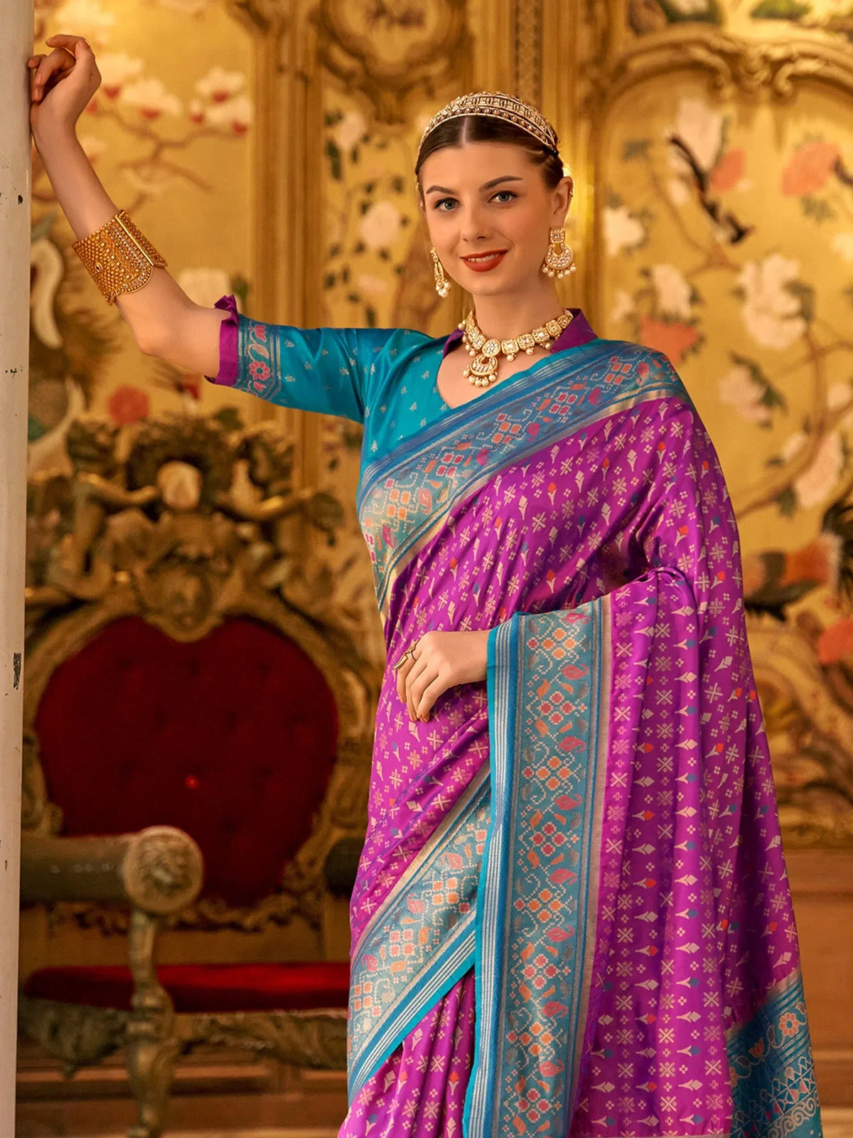 Women's Blend Yellow Woven Design Designer Saree With Blouse Piece-TRISHA7904