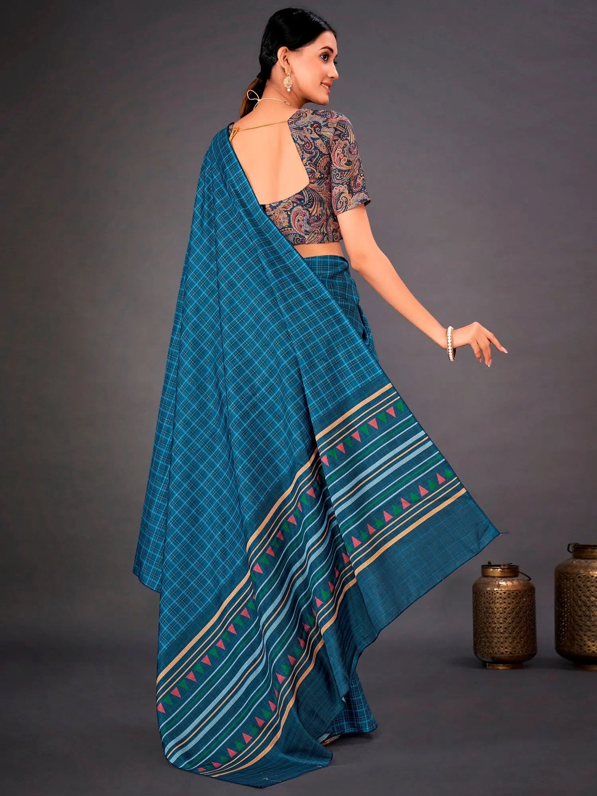 Women's Organza Turquoise Printed Designer Saree With Blouse Piece-SALILA203