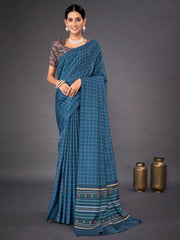 Women's Organza Turquoise Printed Designer Saree With Blouse Piece-SALILA203