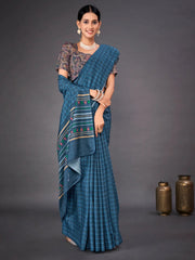 Women's Organza Turquoise Printed Designer Saree With Blouse Piece-SALILA203