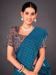 Women's Organza Turquoise Printed Designer Saree With Blouse Piece-SALILA203