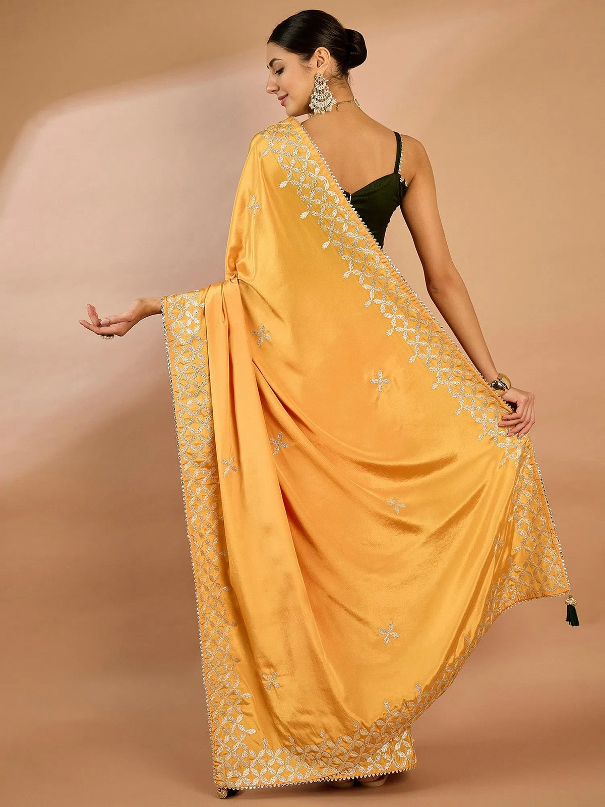 Women's Crepe Yellow Embellished Designer Saree With Blouse Piece-SRENIK1555C