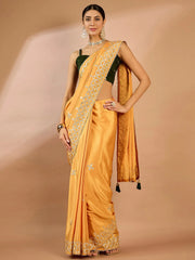 Women's Crepe Yellow Embellished Designer Saree With Blouse Piece-SRENIK1555C