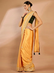 Women's Crepe Yellow Embellished Designer Saree With Blouse Piece-SRENIK1555C