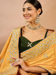 Women's Crepe Yellow Embellished Designer Saree With Blouse Piece-SRENIK1555C