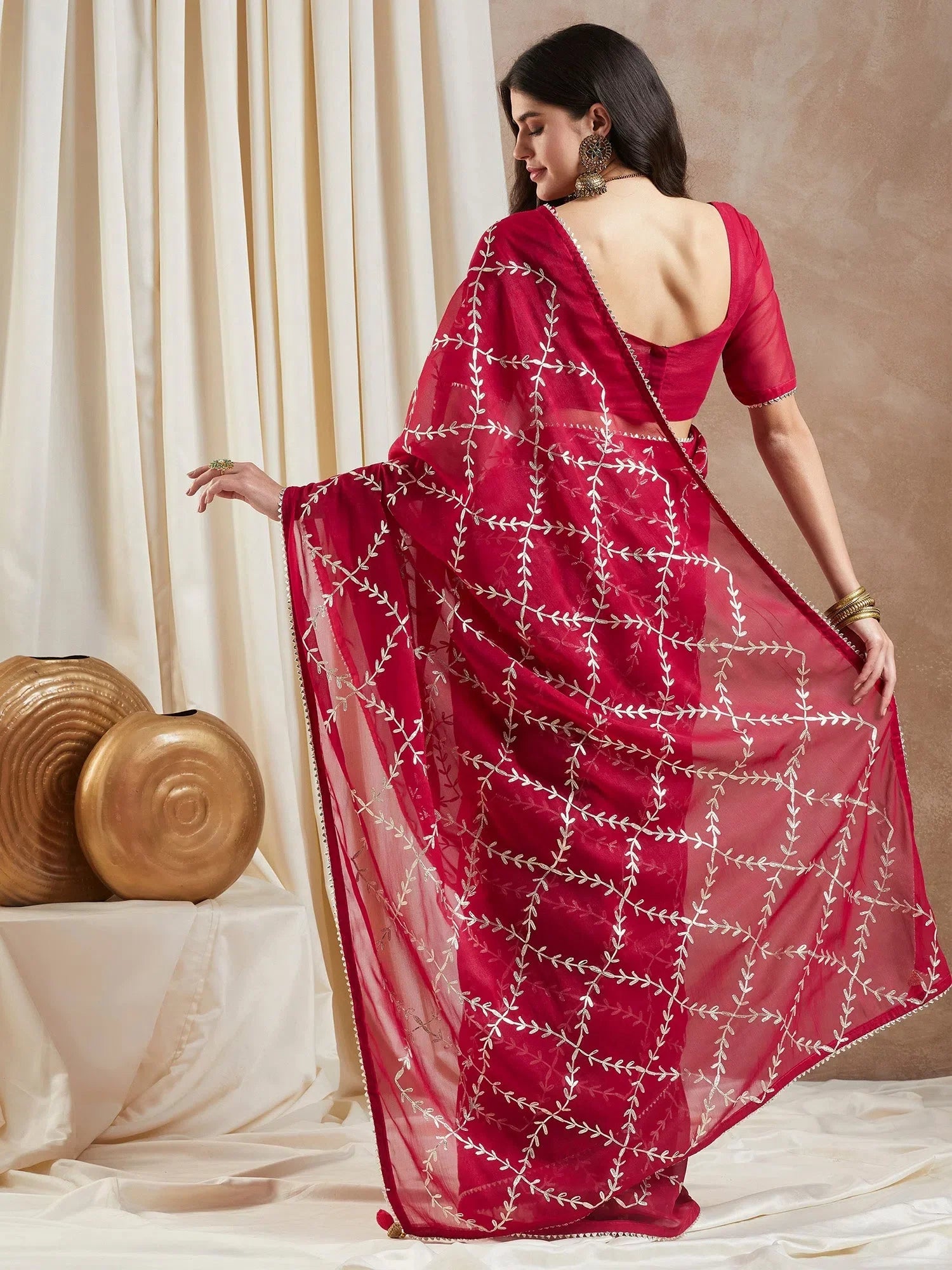 Elegant Pink Embroidered Saree | Designer Sarees India