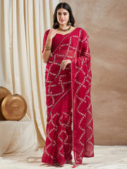 Women's Georgette Pink Embroidered Designer Saree With Blouse Piece-SRENIK1732A