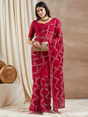 Women's Georgette Pink Embroidered Designer Saree With Blouse Piece-SRENIK1732A
