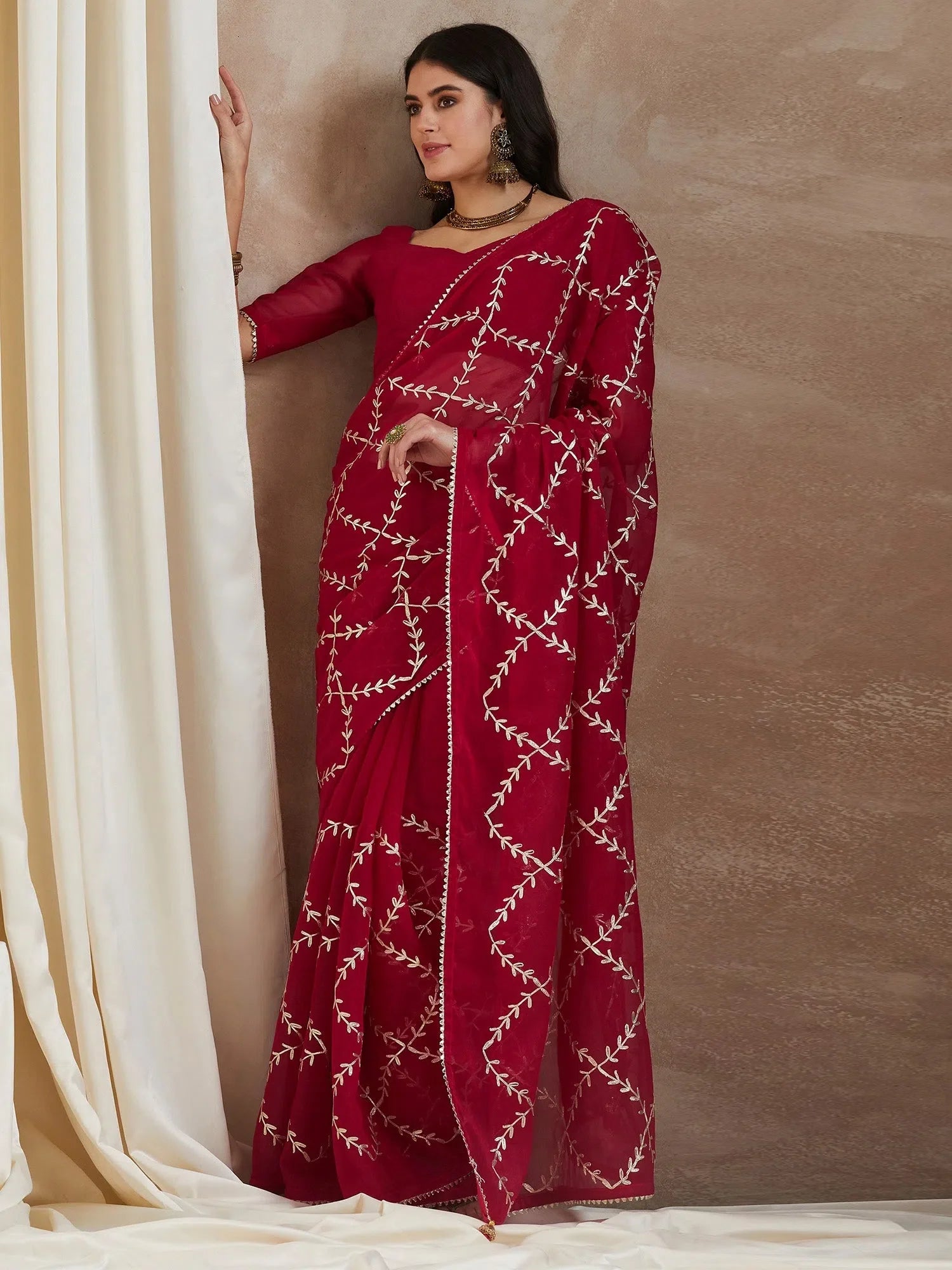 Elegant Pink Embroidered Saree | Designer Sarees India