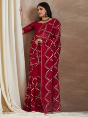Women's Georgette Pink Embroidered Designer Saree With Blouse Piece-SRENIK1732A