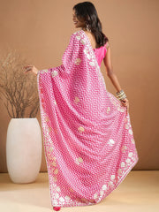Women's Chiffon Pink Embroidered Designer Saree With Blouse Piece-SRENIK1757A