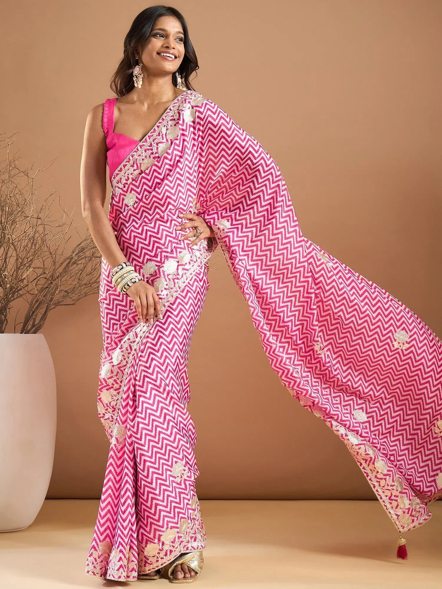 Pink Embroidered Saree - Designer Indian Wedding Sarees