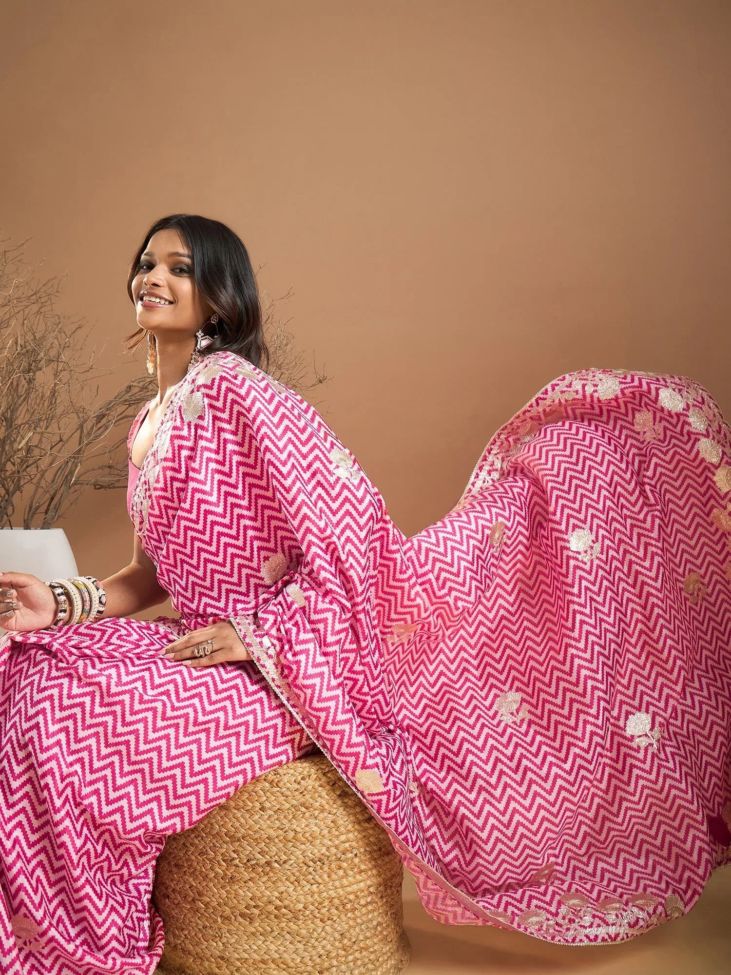 Pink Embroidered Saree - Designer Indian Wedding Sarees