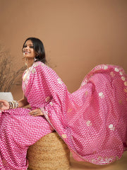 Women's Chiffon Pink Embroidered Designer Saree With Blouse Piece-SRENIK1757A