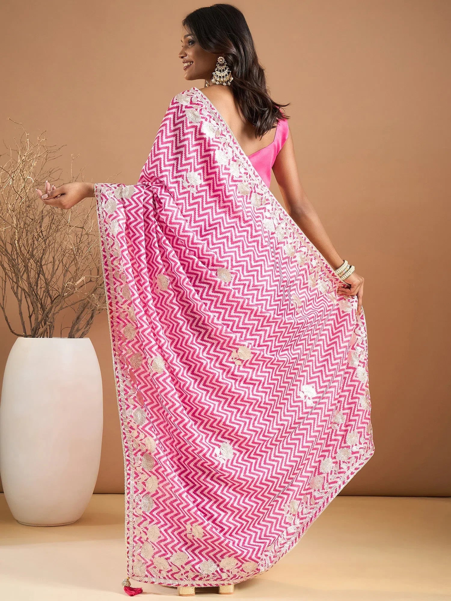Pink Embroidered Saree - Designer Sarees India