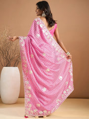 Women's Chiffon Pink Embroidered Designer Saree With Blouse Piece-SRENIK1757C