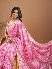 Women's Chiffon Pink Embroidered Designer Saree With Blouse Piece-SRENIK1757C