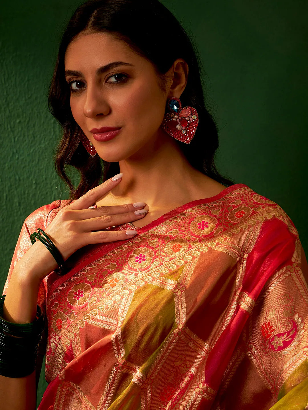 Multi Color Organza Indian Sari: Woven Design Saree