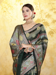 Stylum Women's Bottle Green Ethnic Motifs Zari Border Organza Saree (SRMAHIKABOTTLEGRN)