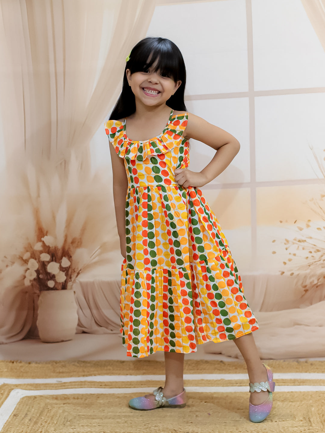 Cotton Dress for Girls - Yellow | SS24DR82YWA | DesiQlo