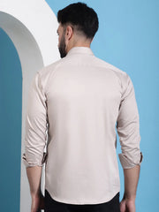 Men's Cotton Solid Casual Shirt-SF-883Beige