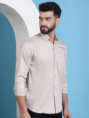 Men's Cotton Solid Casual Shirt-SF-883Beige