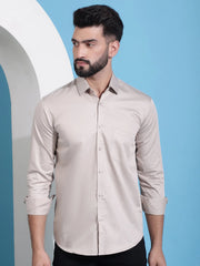 Men's Cotton Solid Casual Shirt-SF-883Beige