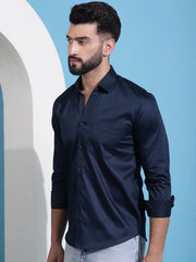 Men's Cotton Solid Casual Shirt-SF-883Navy