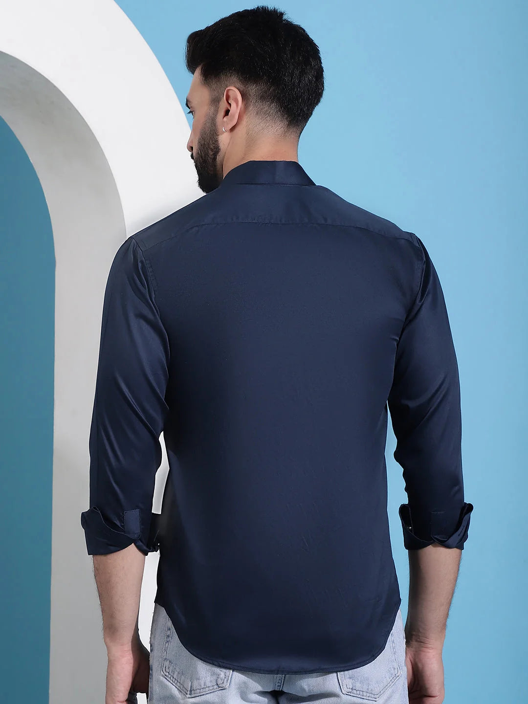 Navy Cotton Formal Shirts for Men - Solid Design