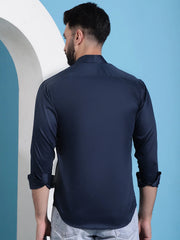 Men's Cotton Solid Casual Shirt-SF-883Navy
