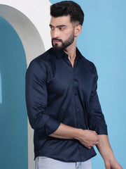 Men's Cotton Solid Casual Shirt-SF-883Navy