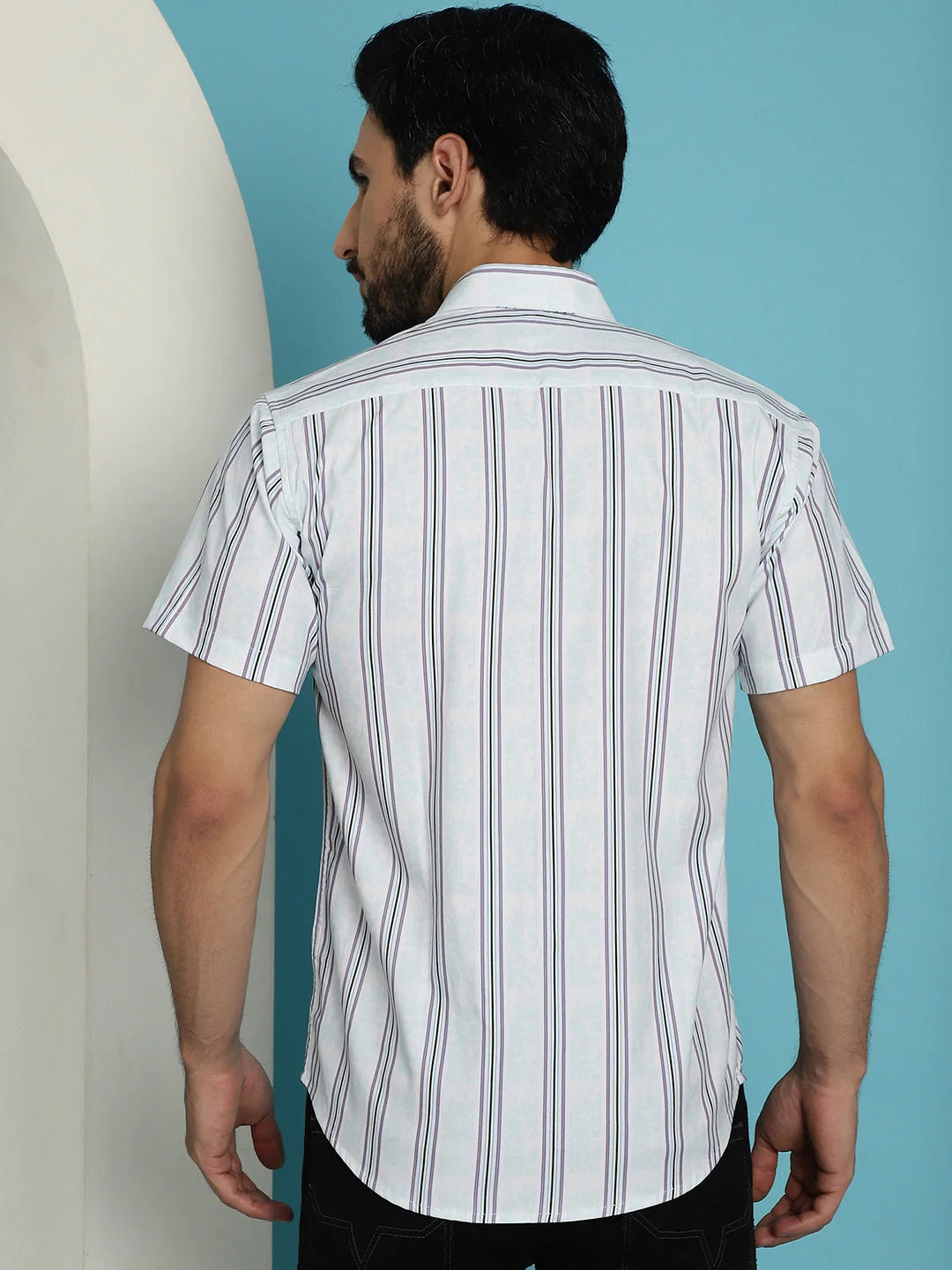 Striped Mens Shirt - Half Sleeve Cotton Casual Shirt | [Brand]