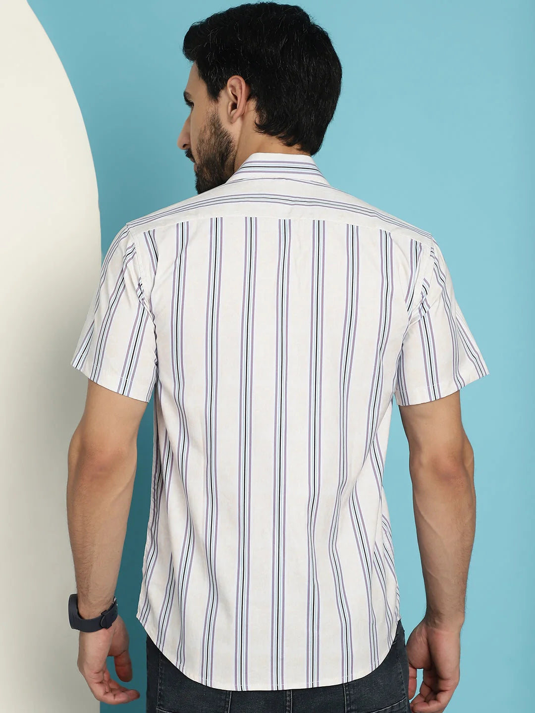 Vertical Striped Mens Shirt - Half Sleeve Cotton Shirt | [Brand]