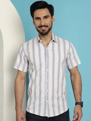 Men's Vertical Striped Half Sleeve Casual Shirt for Mens