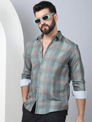 Cotton Blend Checked Casual Shirt for Mens-SF-888Green