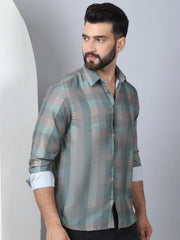Cotton Blend Checked Casual Shirt for Mens-SF-888Green