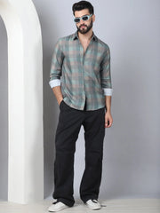 Cotton Blend Checked Casual Shirt for Mens-SF-888Green