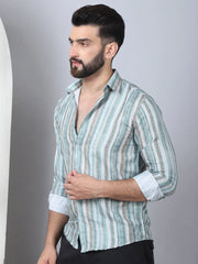 Striped Cotton Blend Casual Shirt For Men-SF-889Green