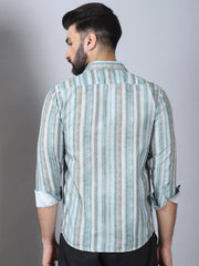 Striped Cotton Blend Casual Shirt For Men-SF-889Green