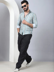 Striped Cotton Blend Casual Shirt For Men-SF-889Green