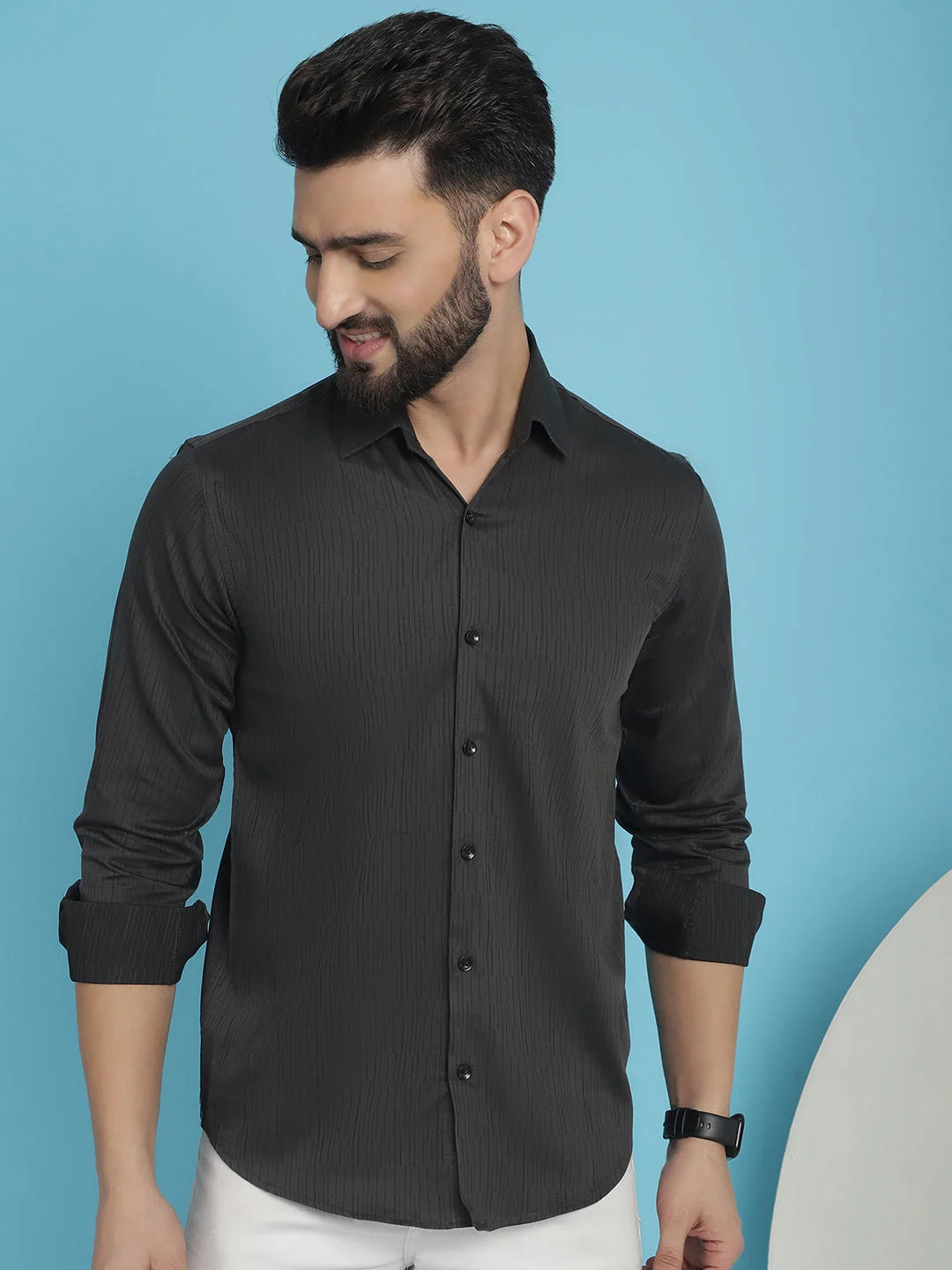 Woven Design Mens Shirt - Casual Cotton Shirt for Men