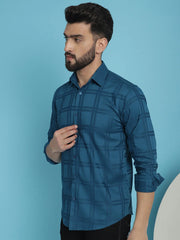 Peacock Blue Checked Casual Shirt