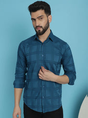 Peacock Blue Checked Casual Shirt